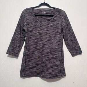 Eddie Bauer Gray 3/4 Sleeve Woman's V Neck Pullover Blouse‎ Size Size M